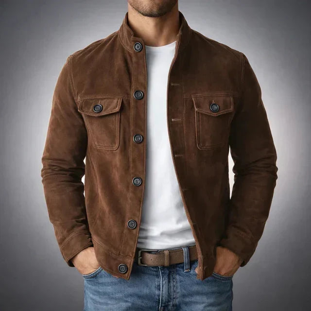 Men's Genuine Suede Field Jacket — Button-Up