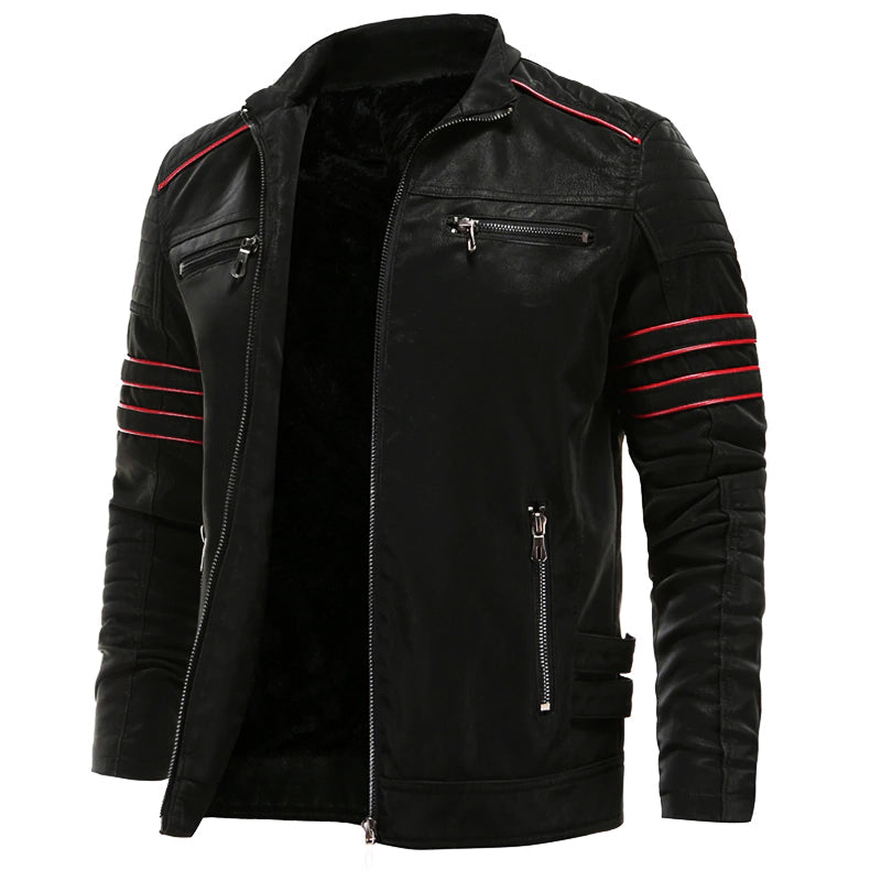 Men's Fleece-Lined Faux Leather Biker Racer Jacket