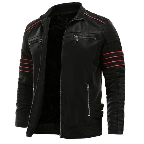 Men's Fleece-Lined Faux Leather Biker Racer Jacket