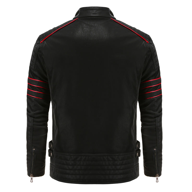 Men's Fleece-Lined Faux Leather Biker Racer Jacket