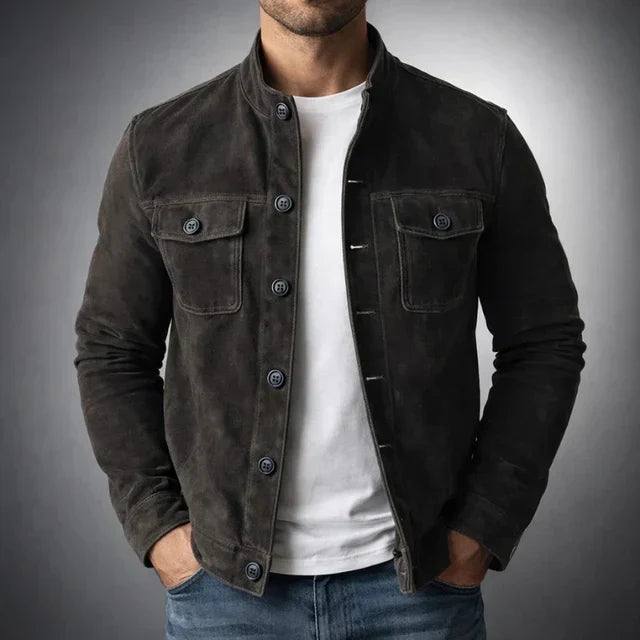 Men's Genuine Suede Field Jacket — Button-Up