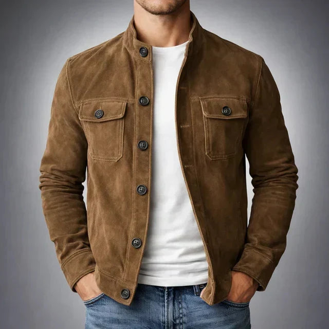 Men's Genuine Suede Field Jacket — Button-Up