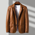 Men's Slim Fit Faux Leather Blazer — Tailored Suit Jacket