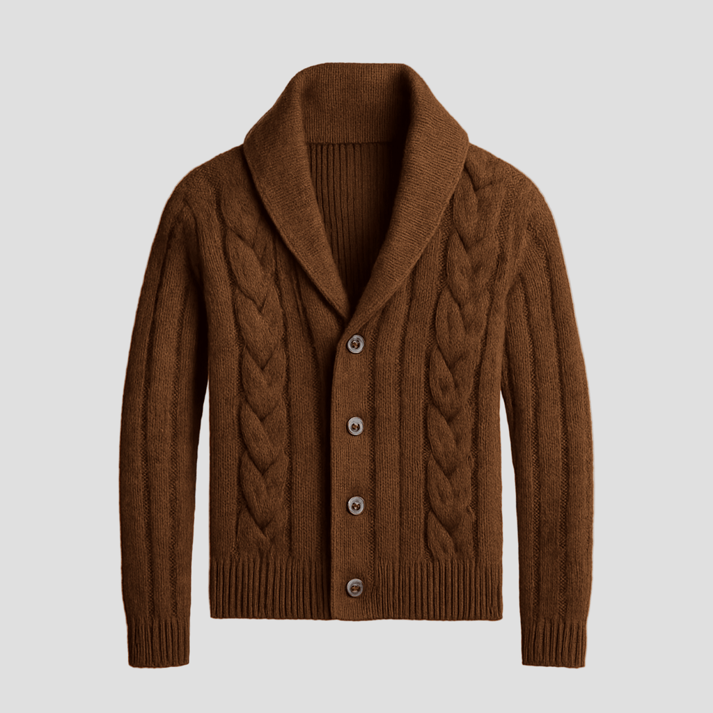 Men's Cable Knit Shawl Collar Cardigan — Relaxed Fit