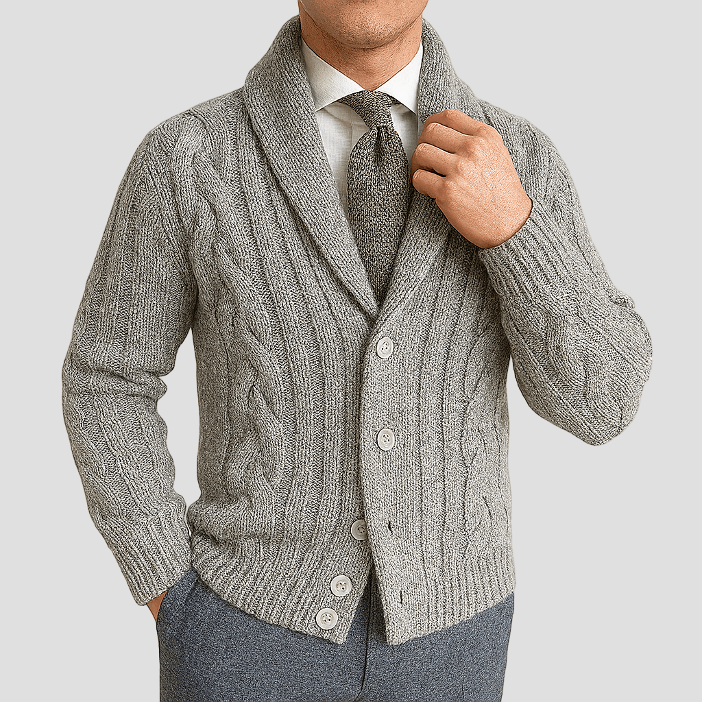 Men's Cable Knit Shawl Collar Cardigan — Relaxed Fit