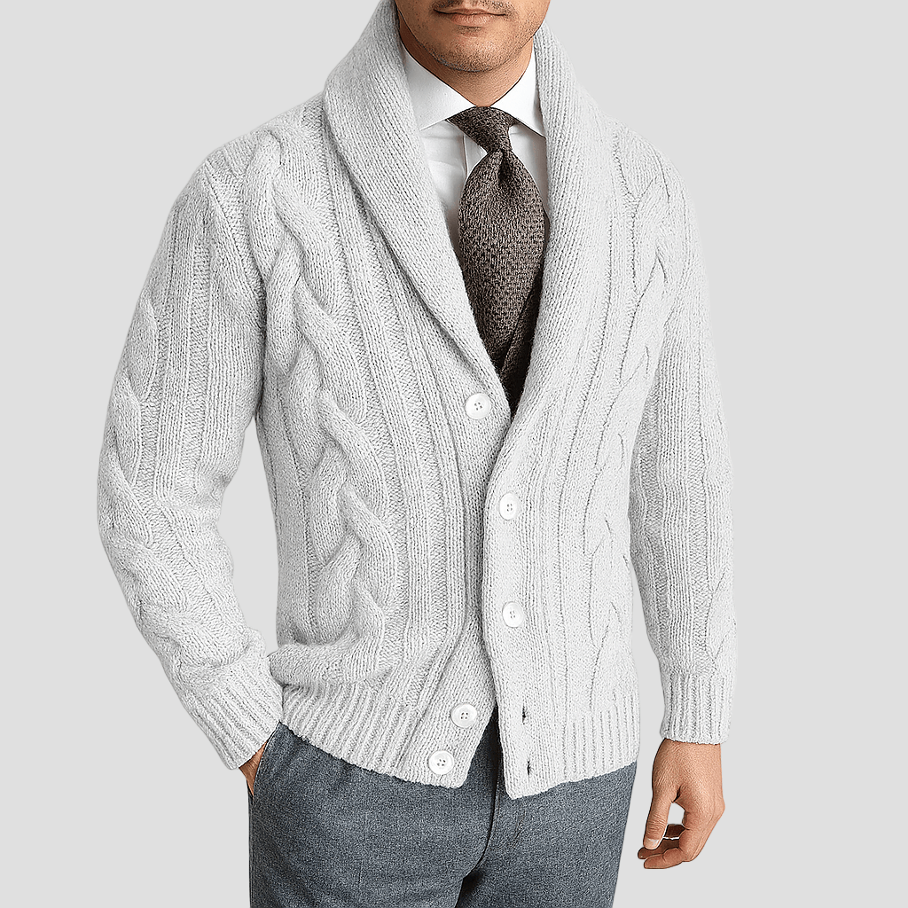 Men's Cable Knit Shawl Collar Cardigan — Relaxed Fit