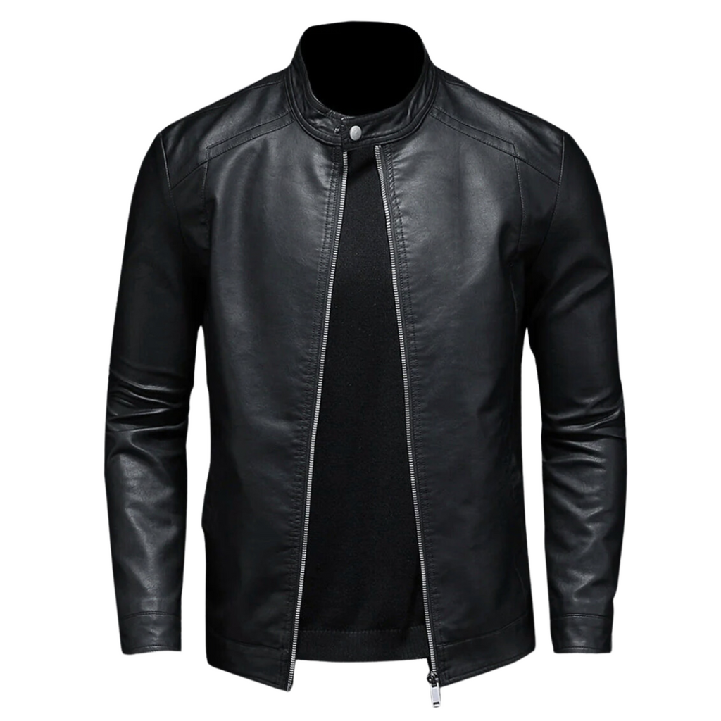 Men's Slim Fit Faux Leather Moto Jacket — Zip-Up