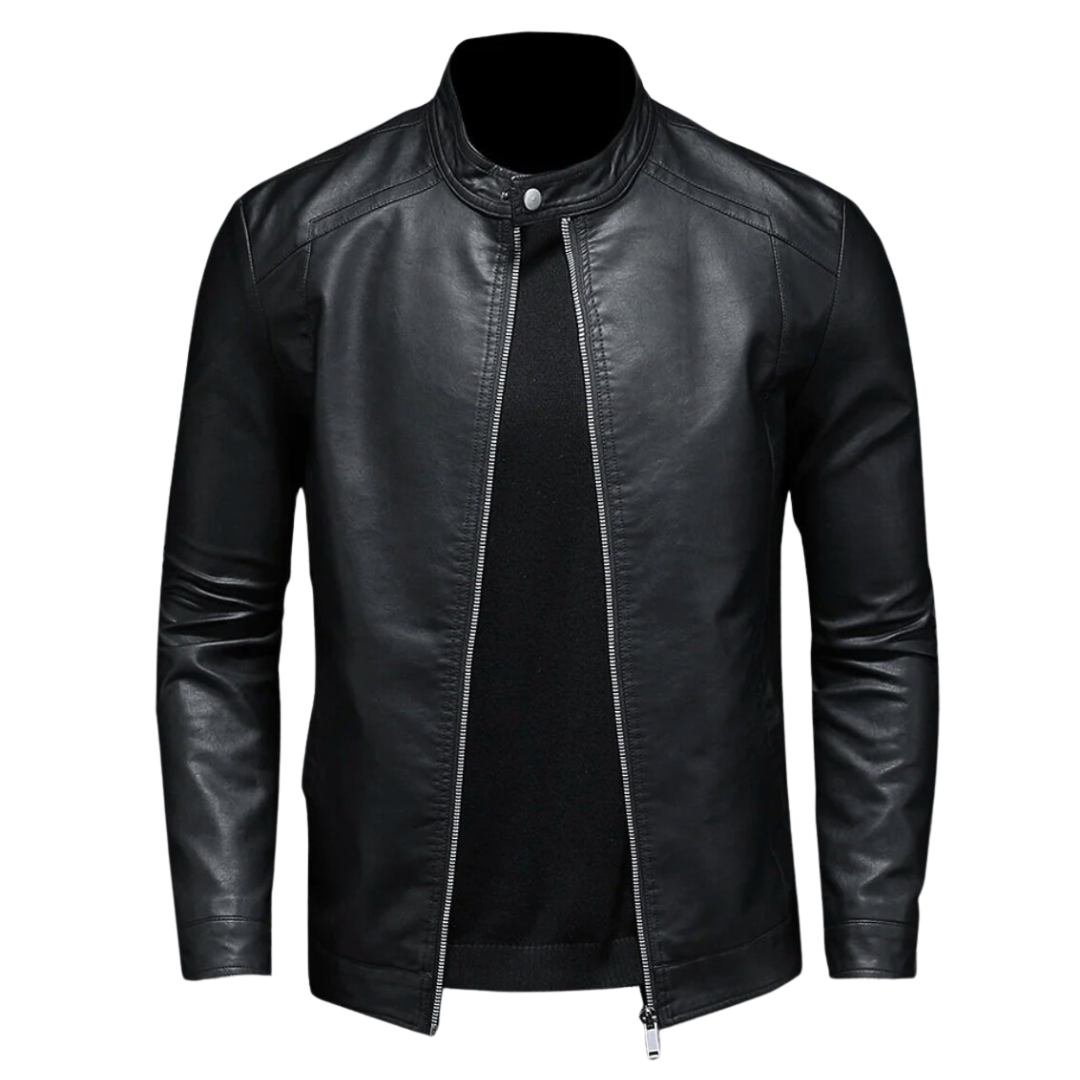 Men's Slim Fit Faux Leather Moto Jacket — Zip-Up