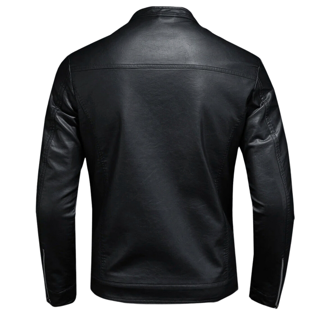 Men's Slim Fit Faux Leather Moto Jacket — Zip-Up