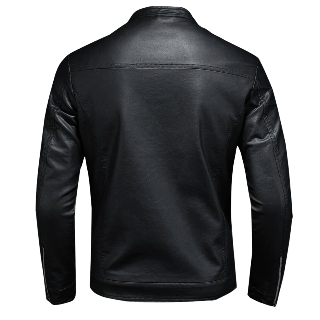 Men's Slim Fit Faux Leather Moto Jacket — Zip-Up