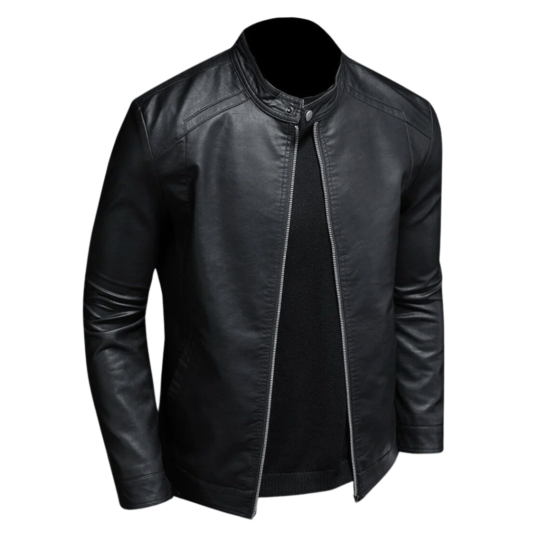 Men's Slim Fit Faux Leather Moto Jacket — Zip-Up