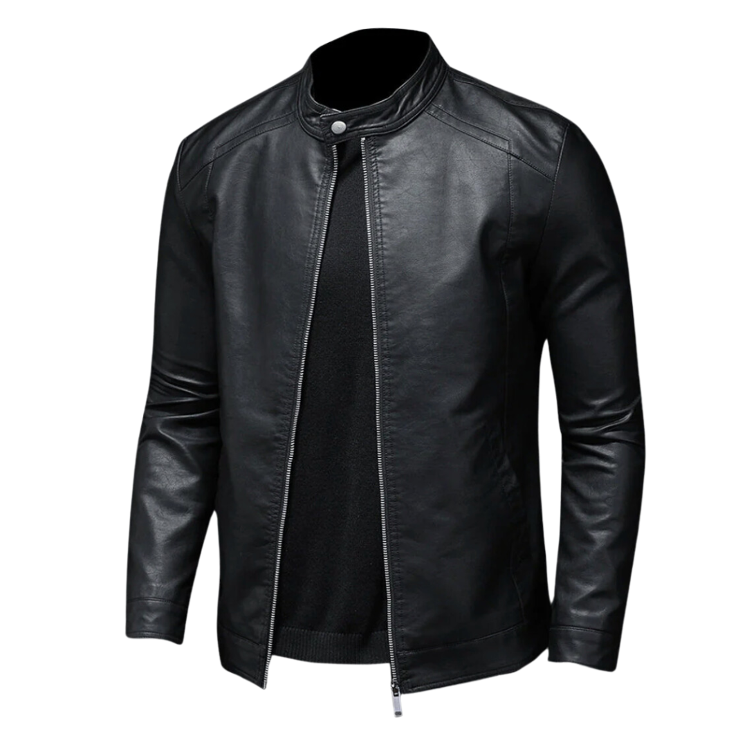 Men's Slim Fit Faux Leather Moto Jacket — Zip-Up