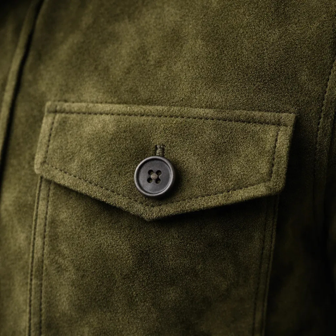Men's Genuine Suede Field Jacket — Button-Up