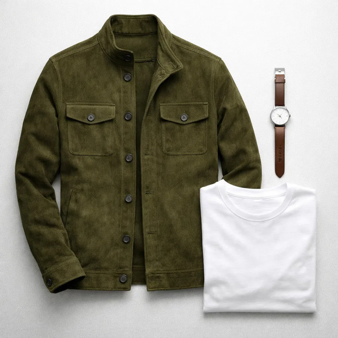 Men's Genuine Suede Field Jacket — Button-Up