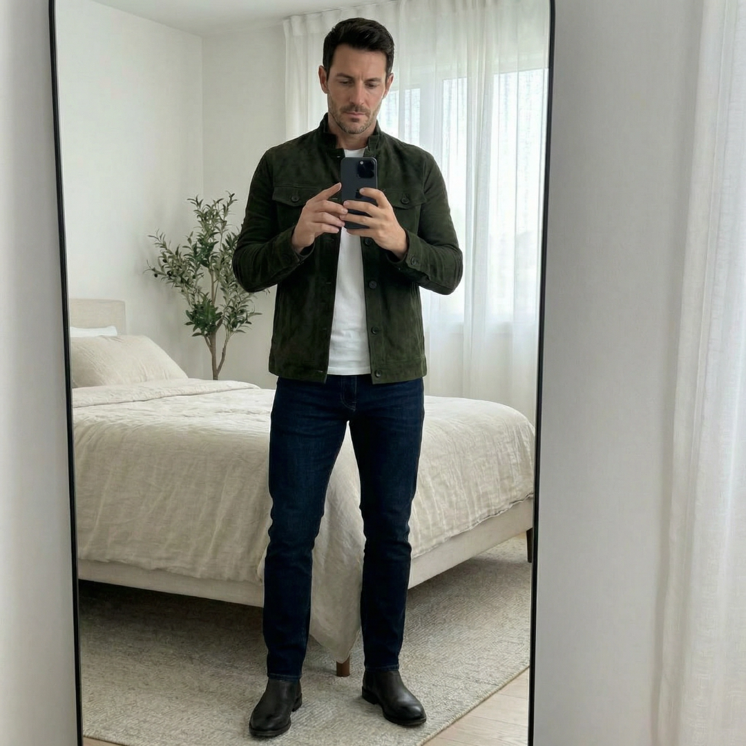 Men's Genuine Suede Field Jacket — Button-Up