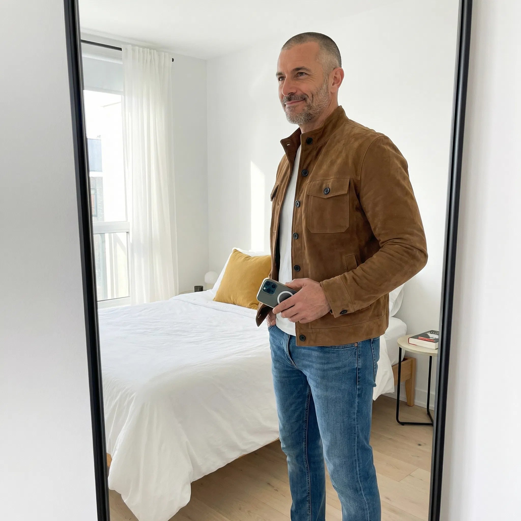 Men's Genuine Suede Field Jacket — Button-Up
