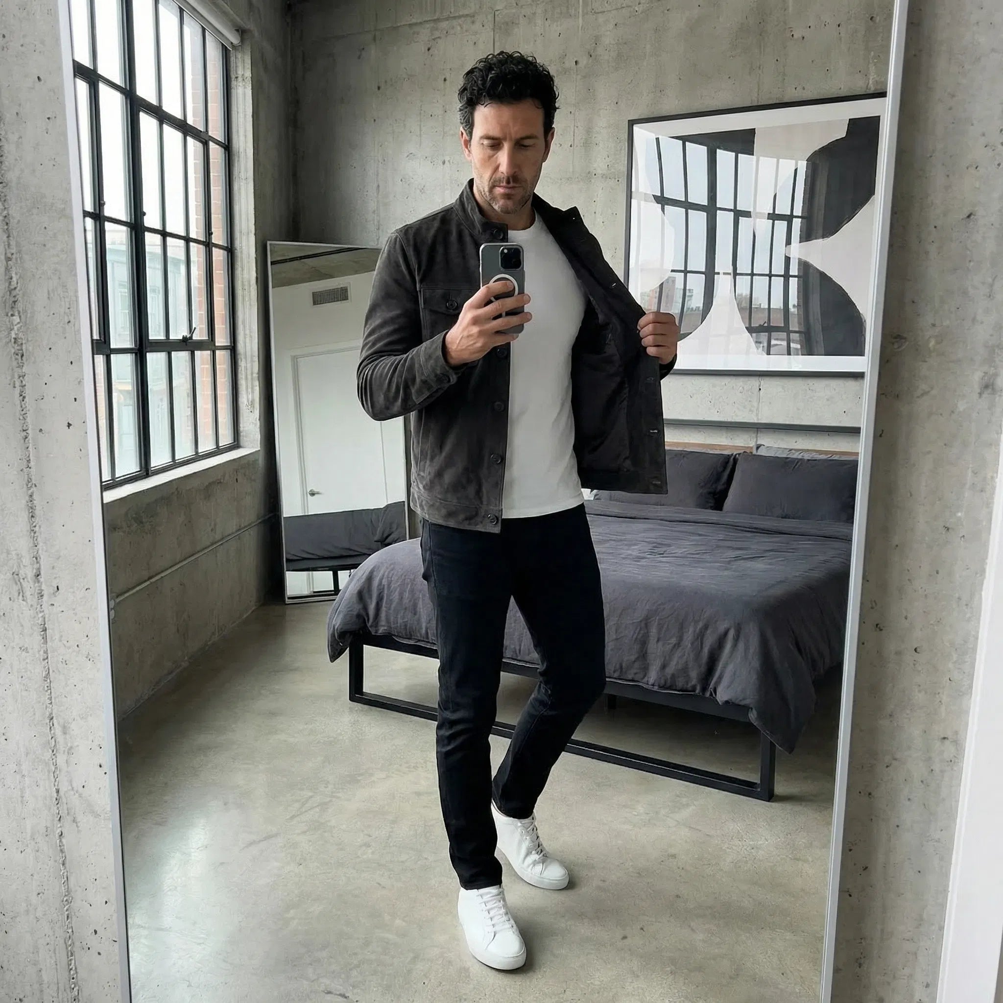 Men's Genuine Suede Field Jacket — Button-Up