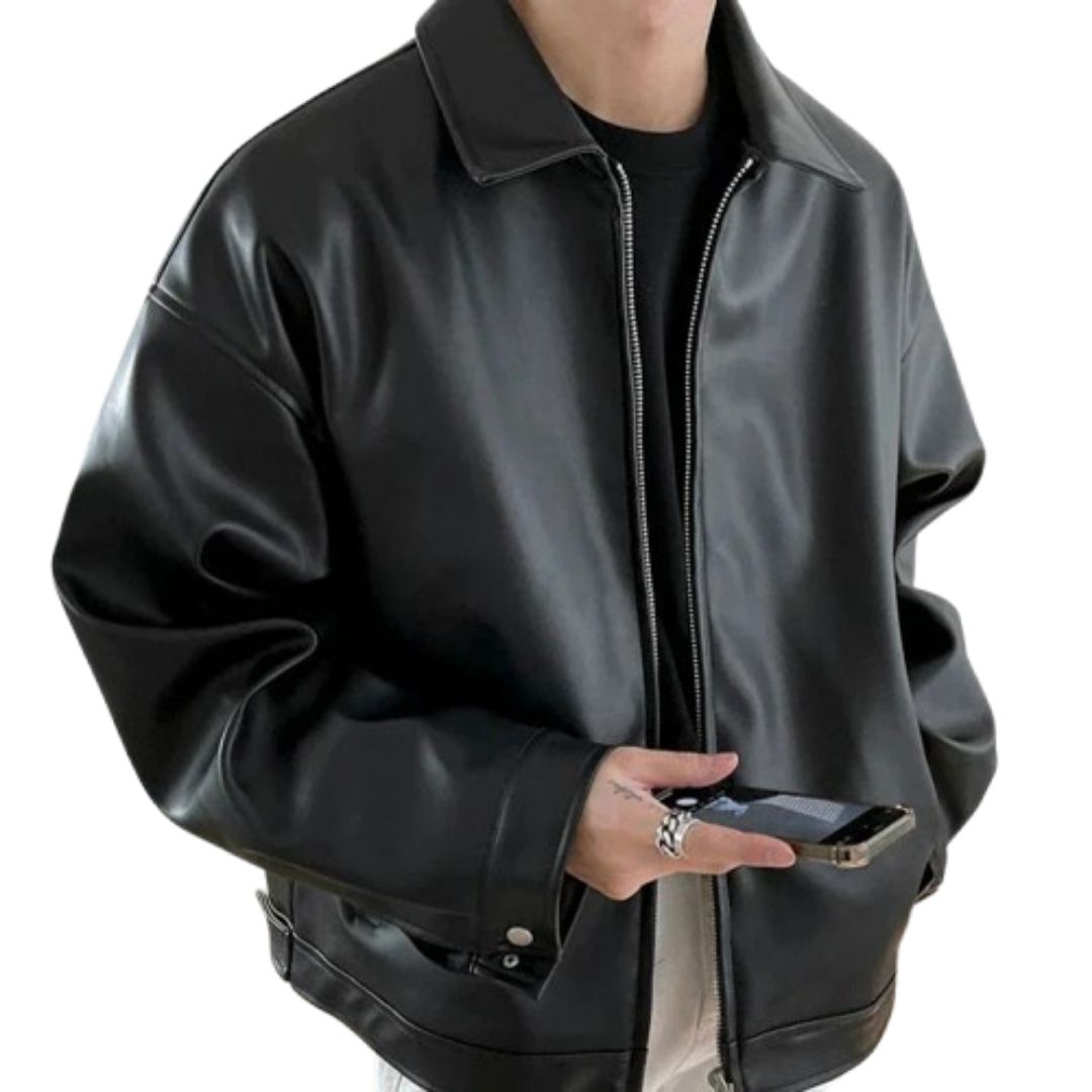 Men's Oversized Faux Leather Bomber Jacket — Streetwear Fit