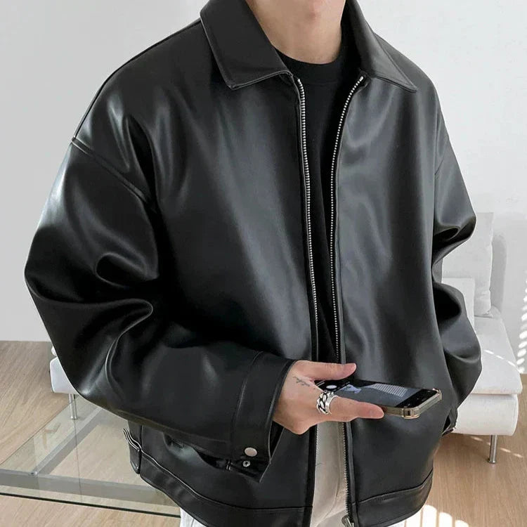 Men's Oversized Faux Leather Bomber Jacket — Streetwear Fit