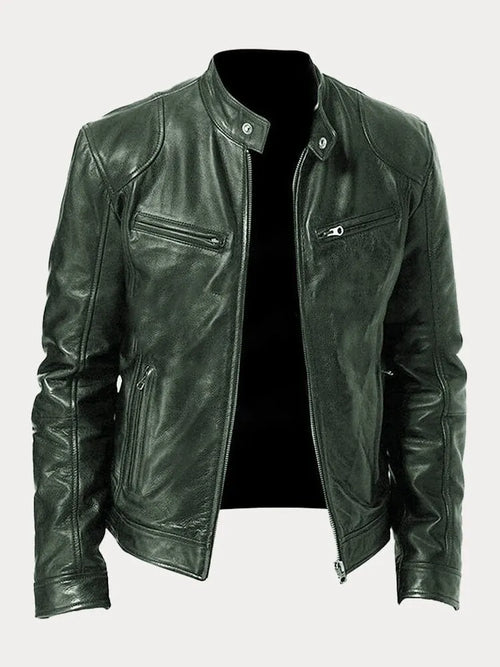 Men's Genuine Leather Cafe Racer Jacket — Zip-Up