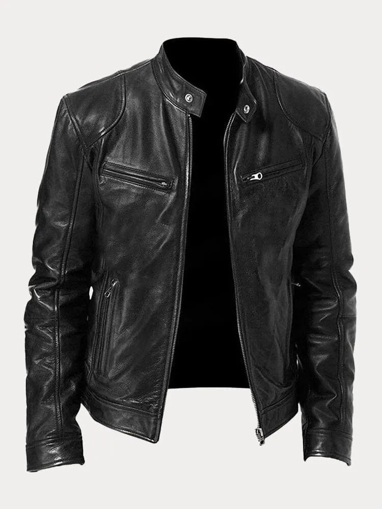 Men's Genuine Leather Cafe Racer Jacket — Zip-Up