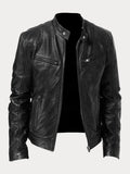 Men's Genuine Leather Cafe Racer Jacket — Zip-Up