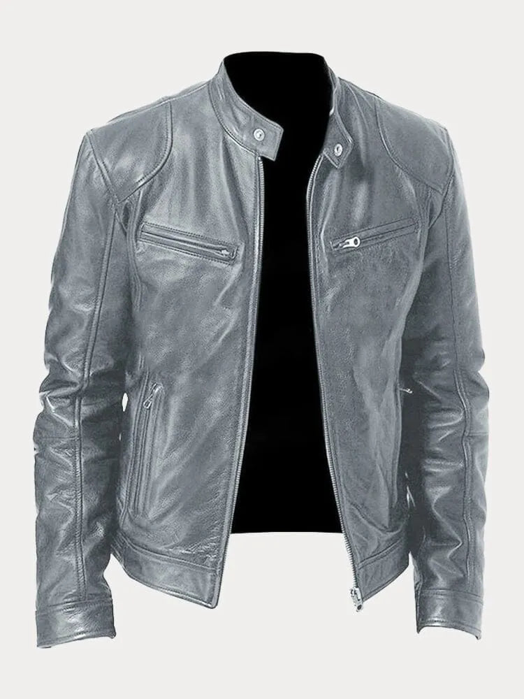 Men's Genuine Leather Cafe Racer Jacket — Zip-Up