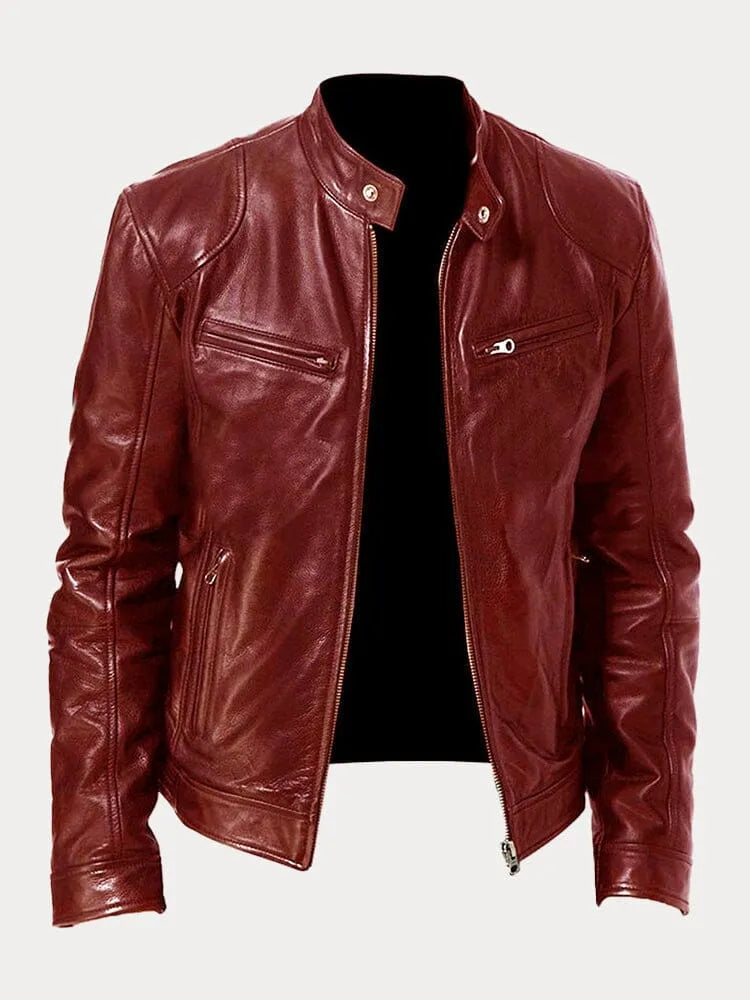 Men's Genuine Leather Cafe Racer Jacket — Zip-Up