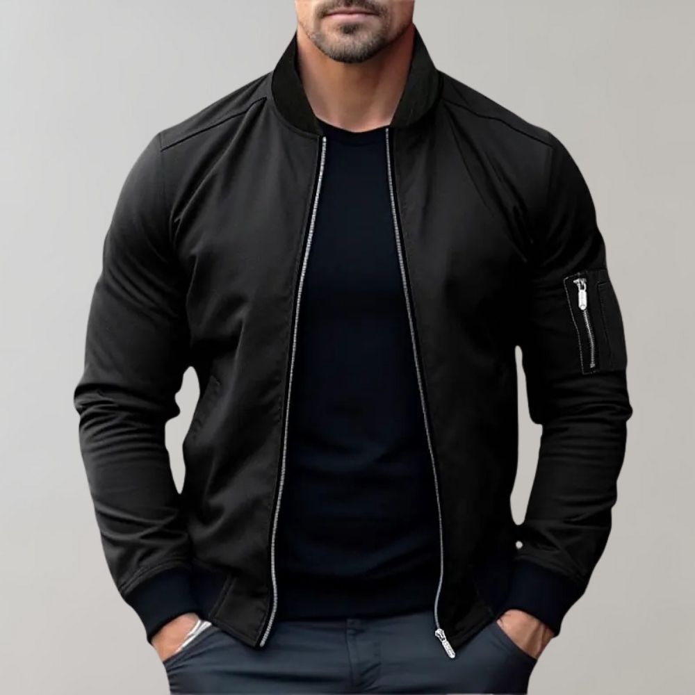 Men's Ribbed Collar Zip-Up Bomber Jacket — Slim Fit