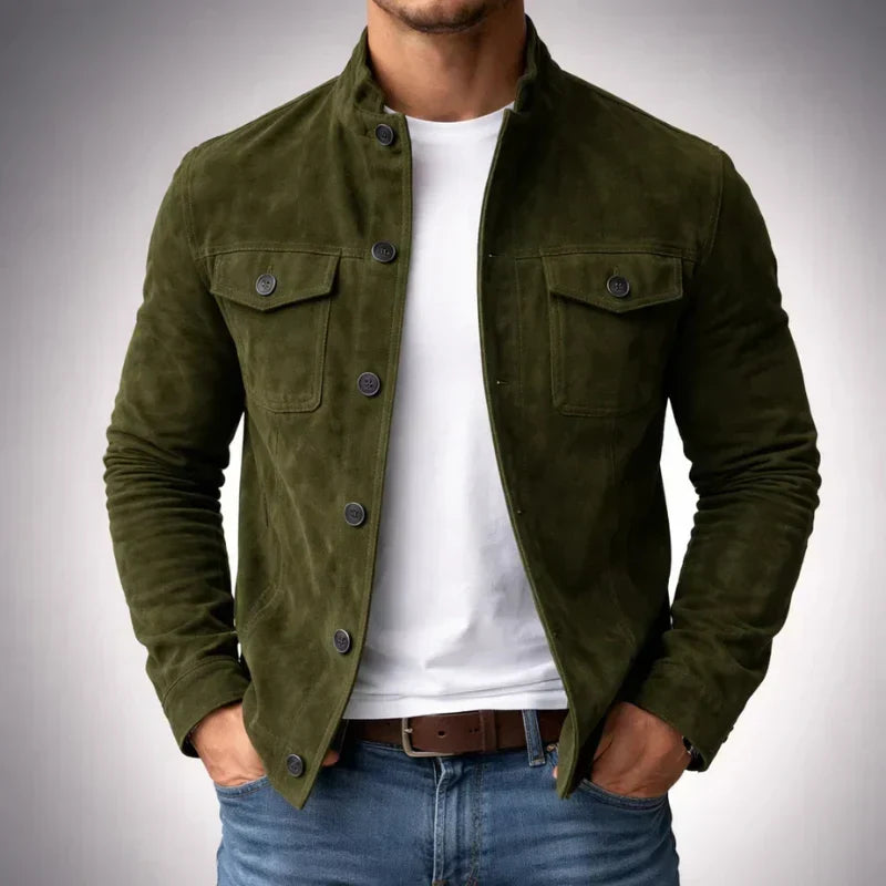 Men's Genuine Suede Field Jacket — Button-Up