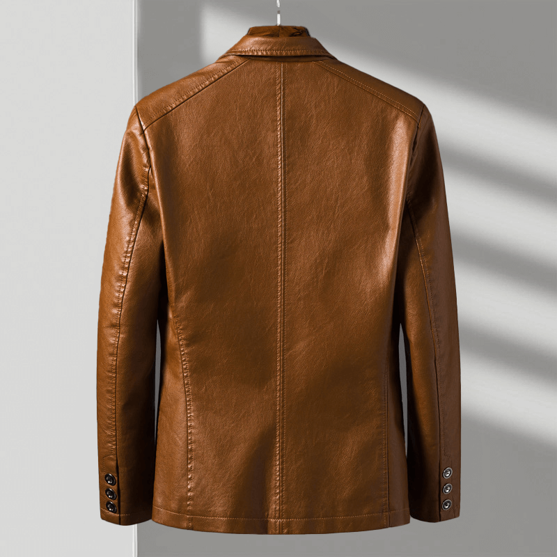 Men's Slim Fit Faux Leather Blazer — Tailored Suit Jacket