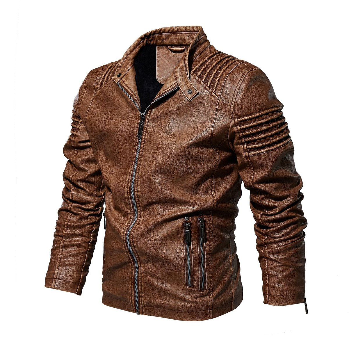 Men's Faux Leather Biker Jacket — Structured Shoulder