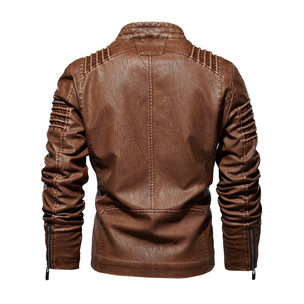 Men's Faux Leather Biker Jacket — Structured Shoulder