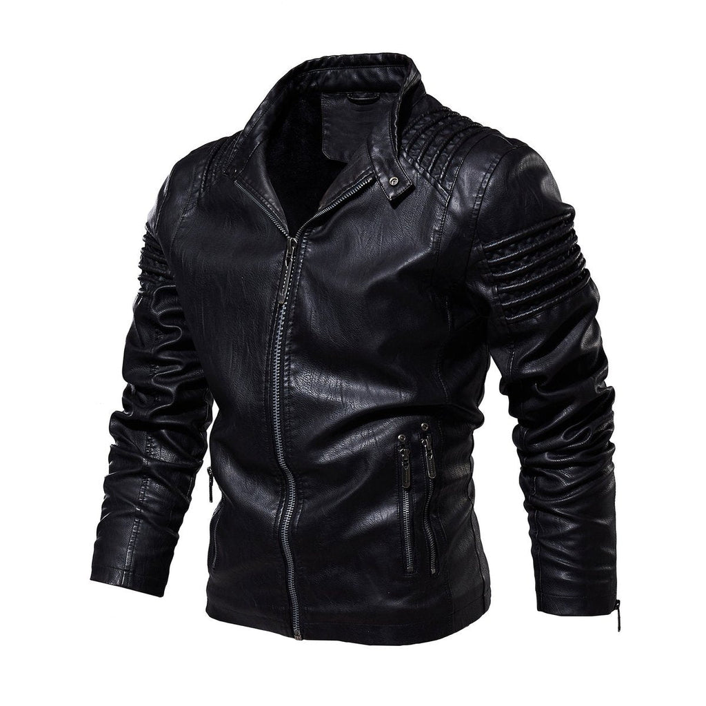 Men's Faux Leather Biker Jacket — Structured Shoulder