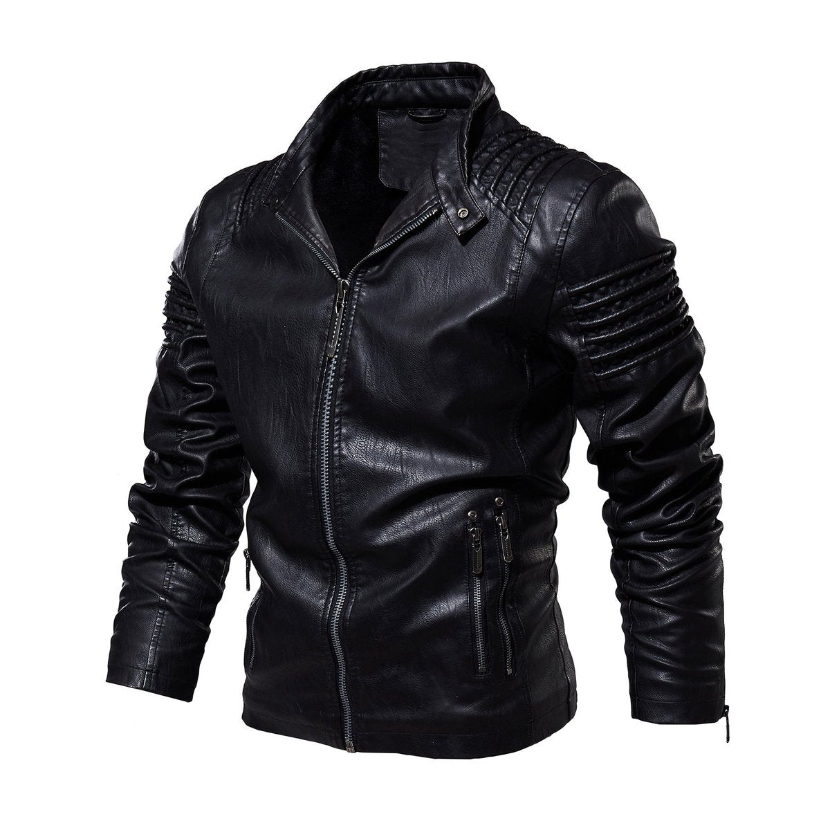 Men's Faux Leather Biker Jacket — Structured Shoulder
