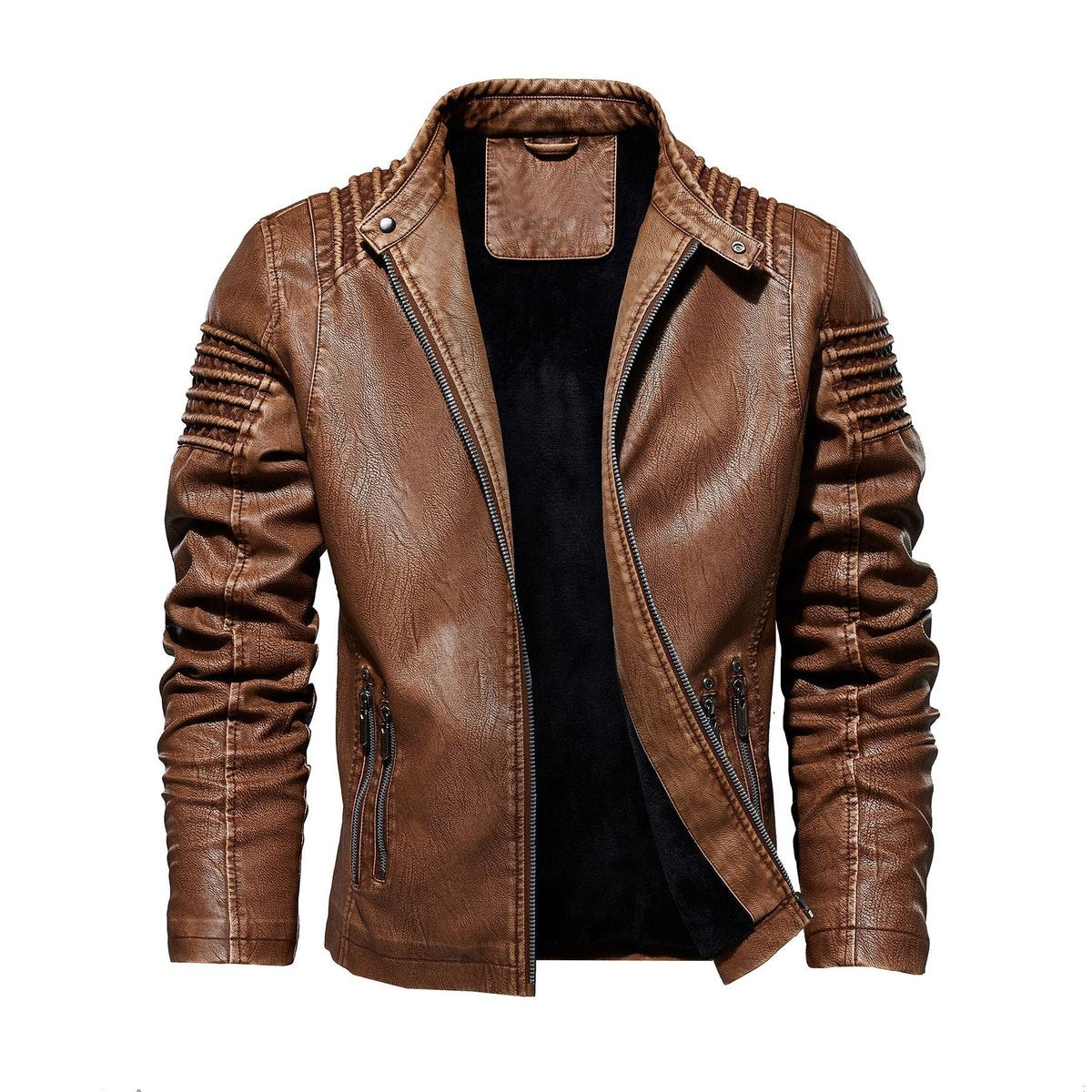 Men's Faux Leather Biker Jacket — Structured Shoulder