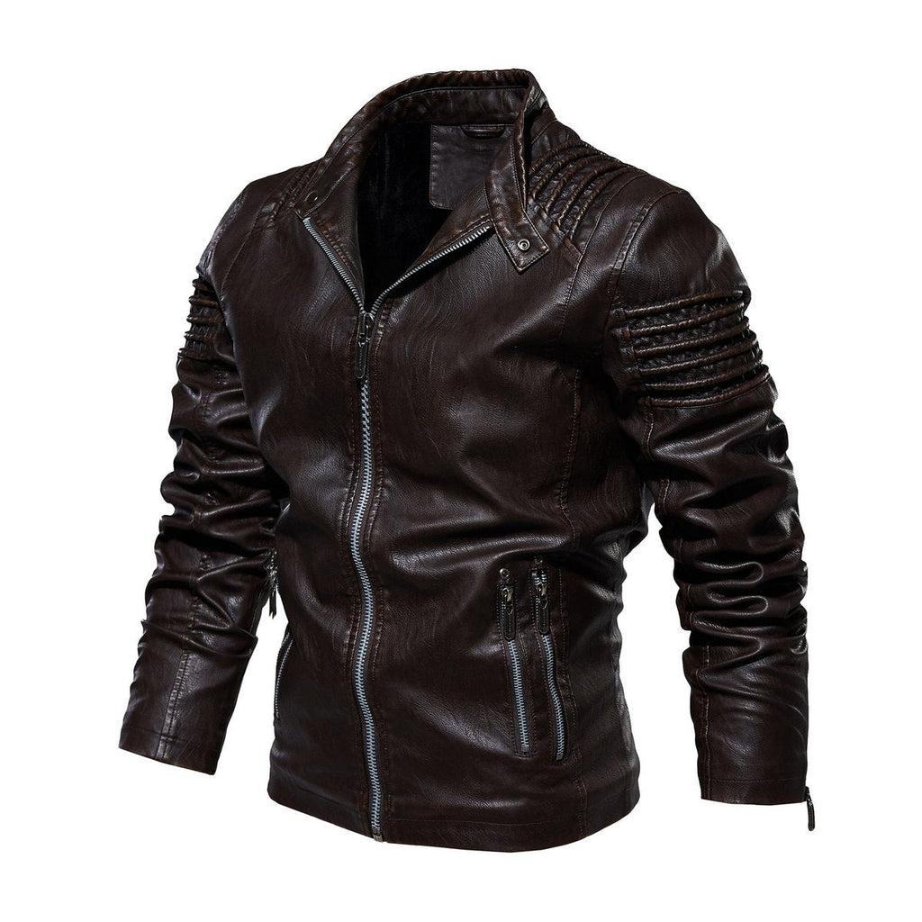 Men's Faux Leather Biker Jacket — Structured Shoulder