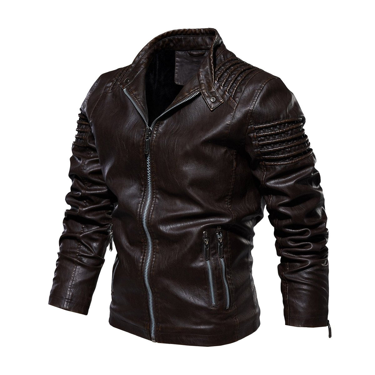 Men's Faux Leather Biker Jacket — Structured Shoulder
