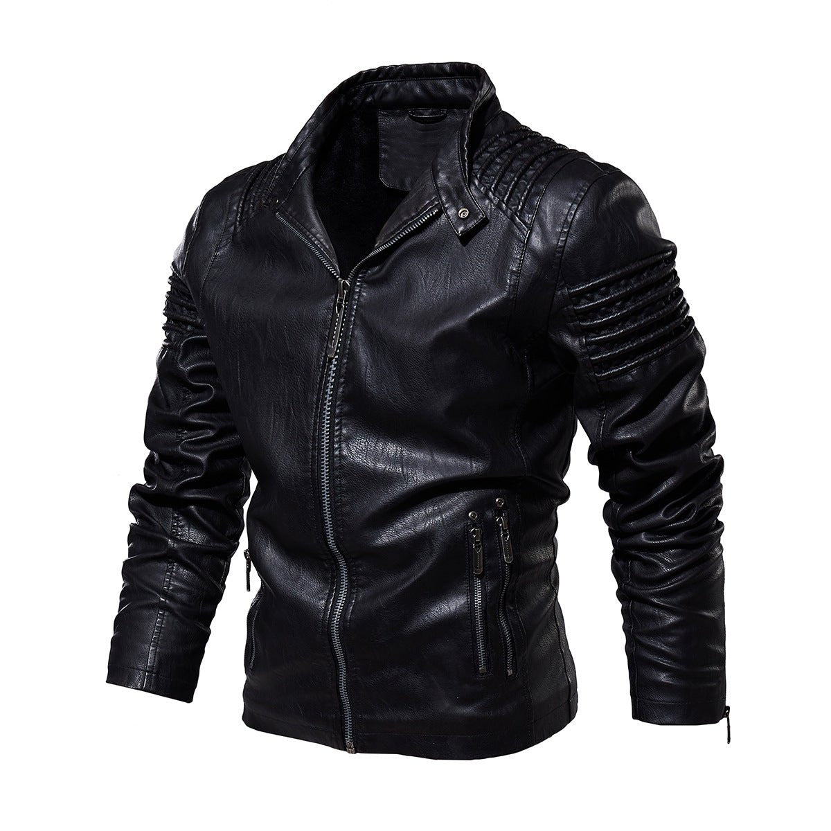Men's Faux Leather Biker Jacket — Structured Shoulder