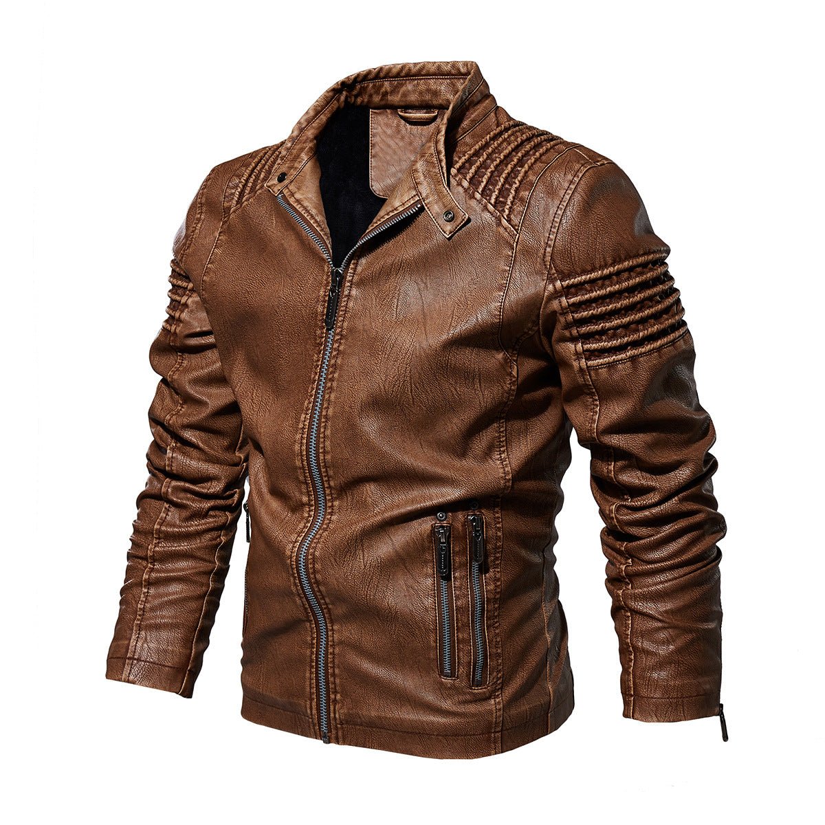 Men's Faux Leather Biker Jacket — Structured Shoulder