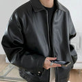 Men's Oversized Faux Leather Zip-Up Bomber Jacket — Boxy Fit