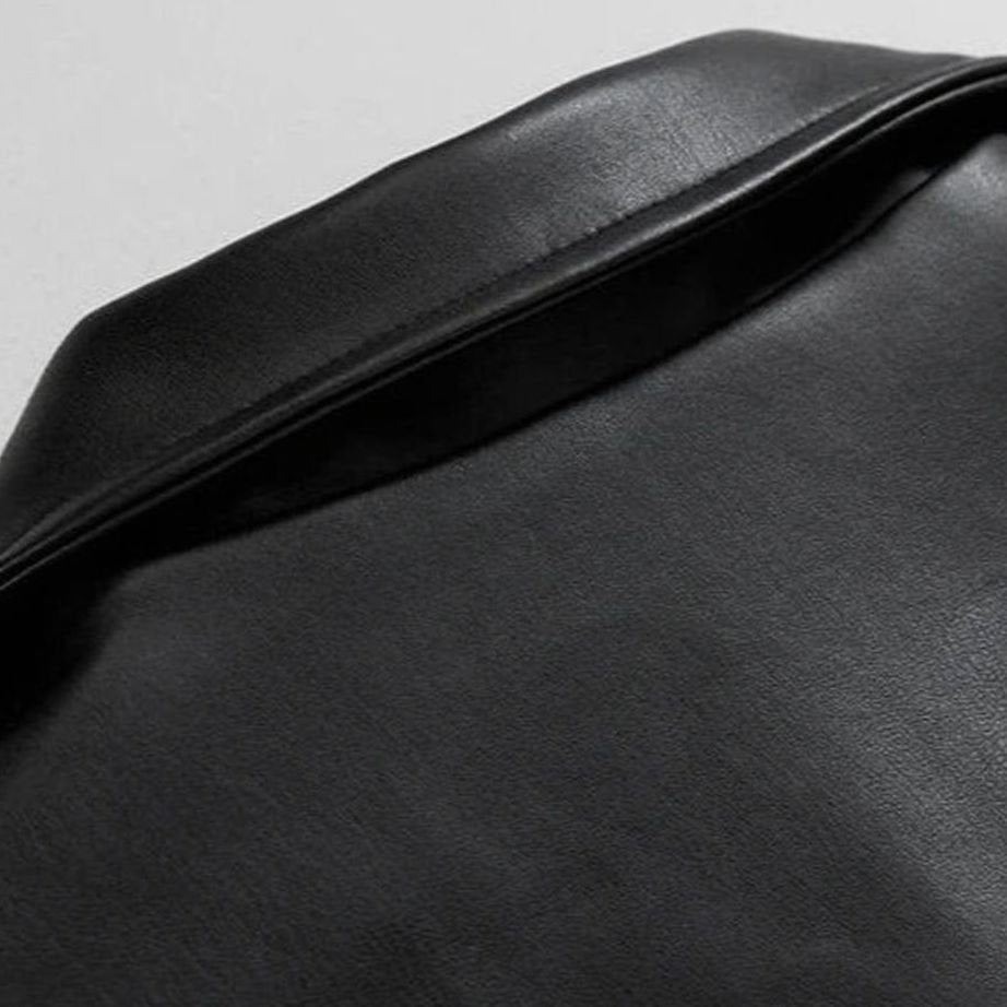Men's Oversized Faux Leather Zip-Up Bomber Jacket — Boxy Fit