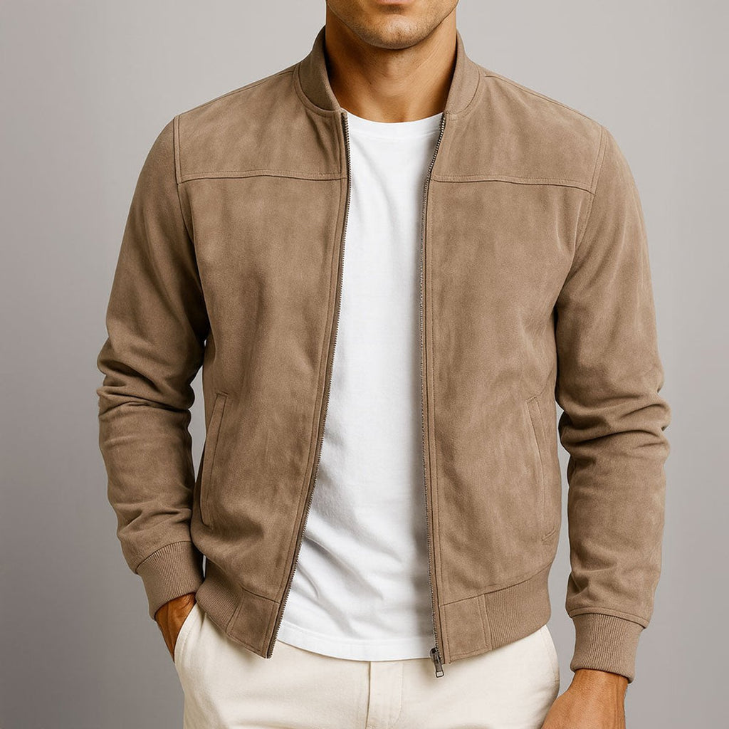 Men's Slim Fit Suede Bomber Jacket — Full Zip