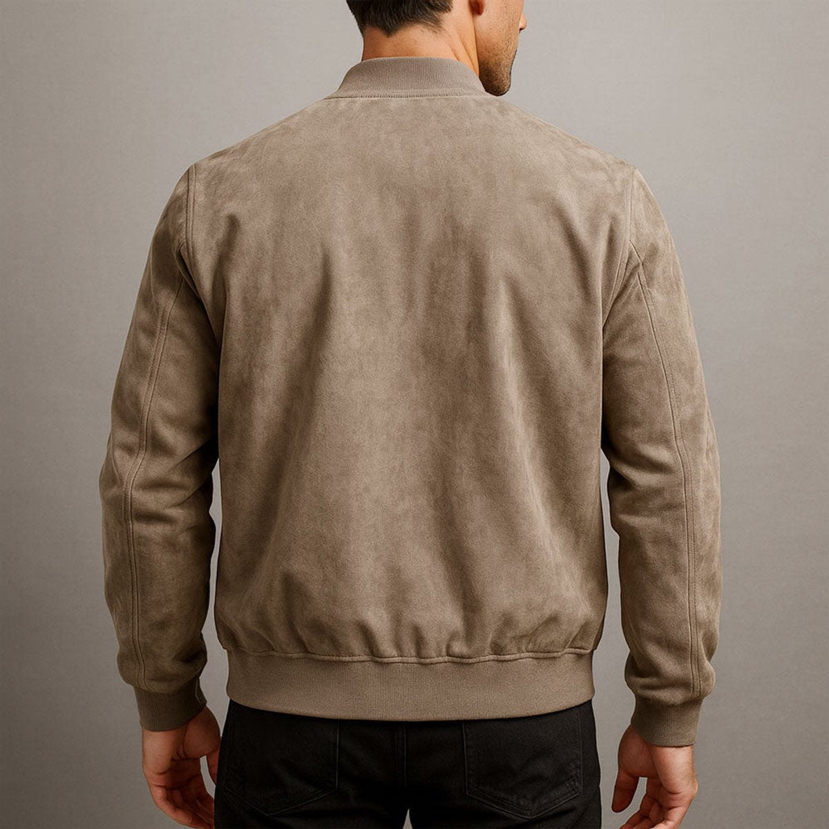 Men's Slim Fit Suede Bomber Jacket — Full Zip
