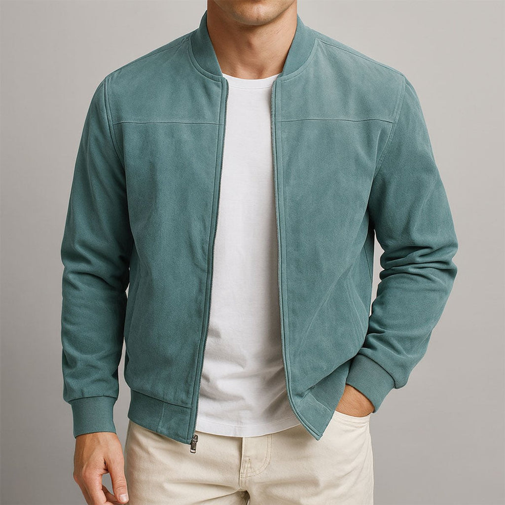 Men's Slim Fit Suede Bomber Jacket — Full Zip